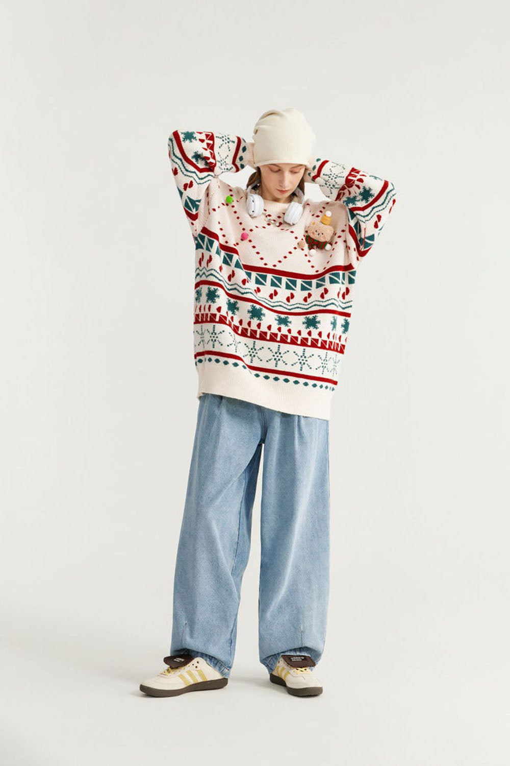 Arctic Velvet Christmas Special Doll Pullover Sweater: Loose Casual Knitwear