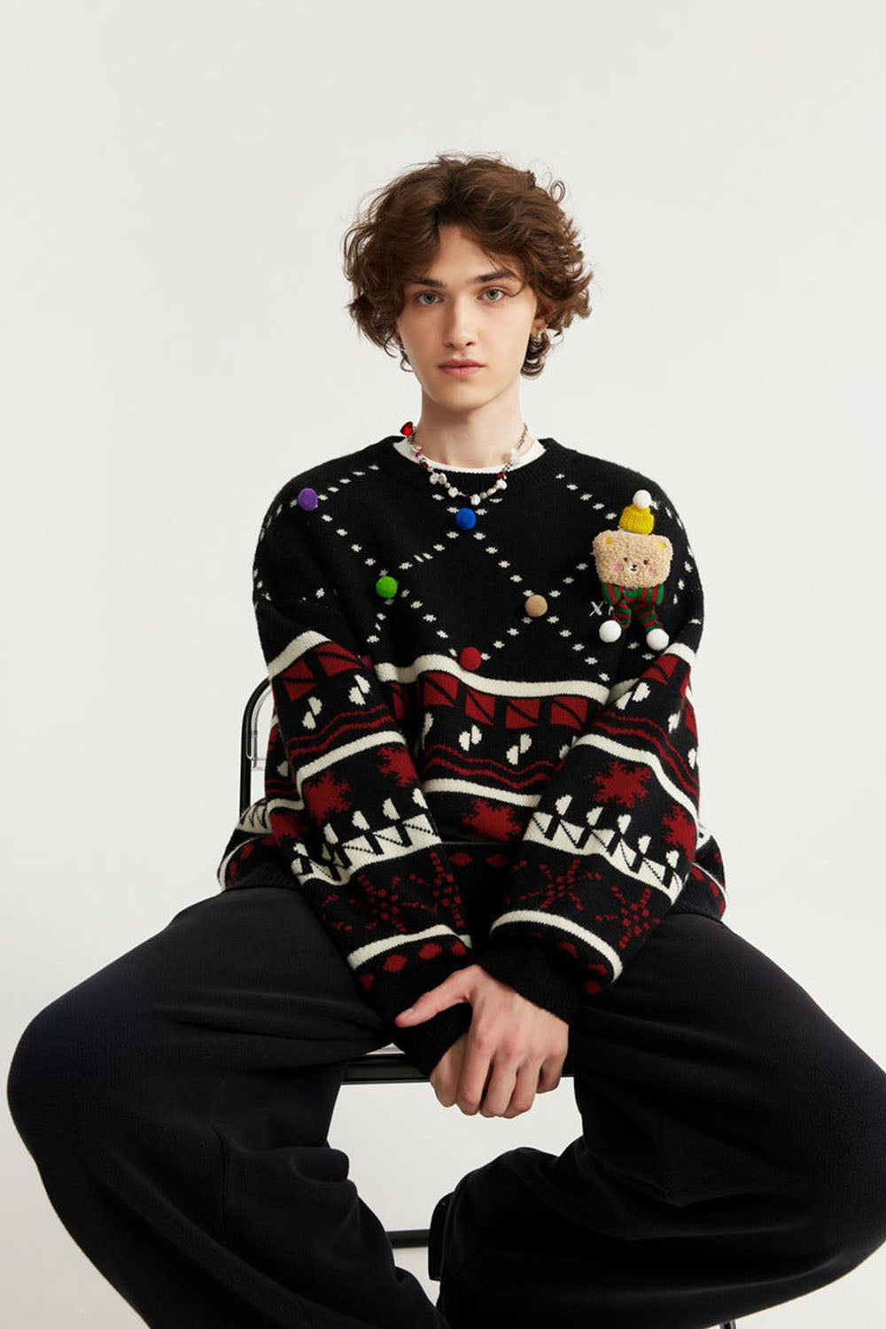 Arctic Velvet Christmas Special Doll Pullover Sweater: Loose Casual Knitwear