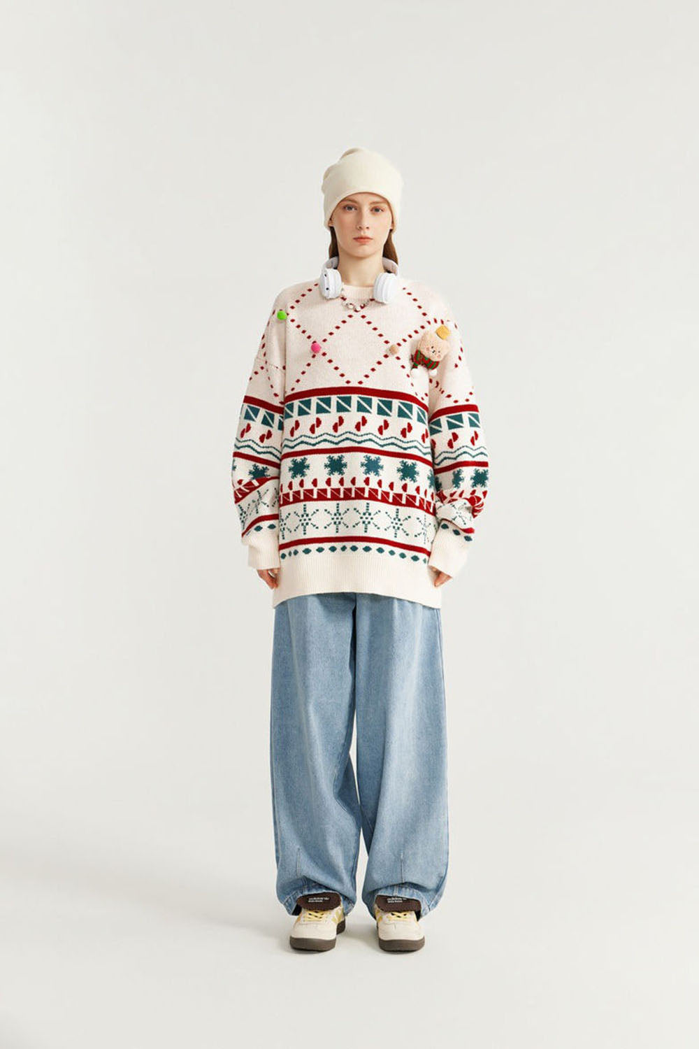 Arctic Velvet Christmas Special Doll Pullover Sweater: Loose Casual Knitwear