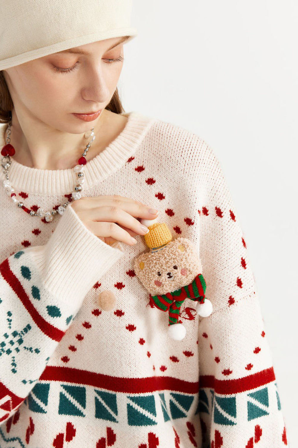 Arctic Velvet Christmas Special Doll Pullover Sweater: Loose Casual Knitwear