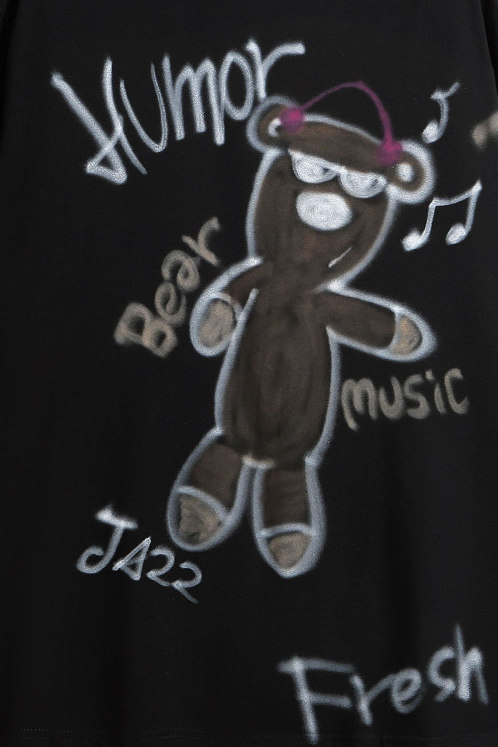 Spray Paint Music Bear Print T-Shirt: Loose Crew Neck Top