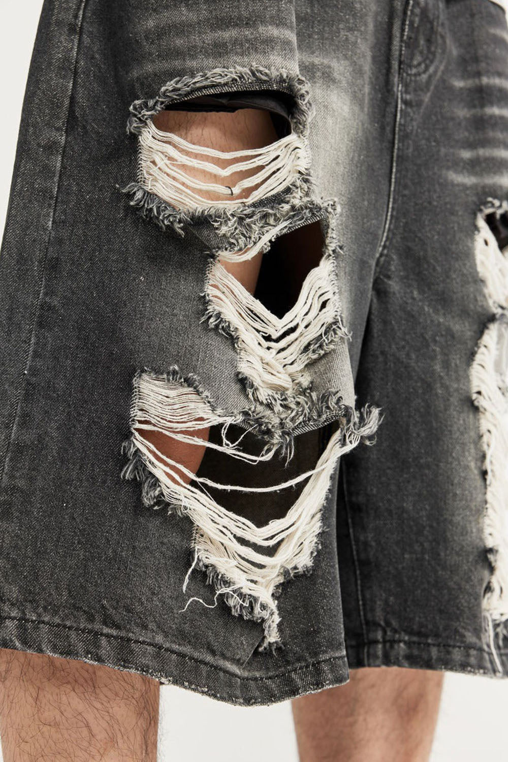 Hip-Hop Ripped Denim Capri Shorts: Street Style Distressed Jean Shorts for Men
