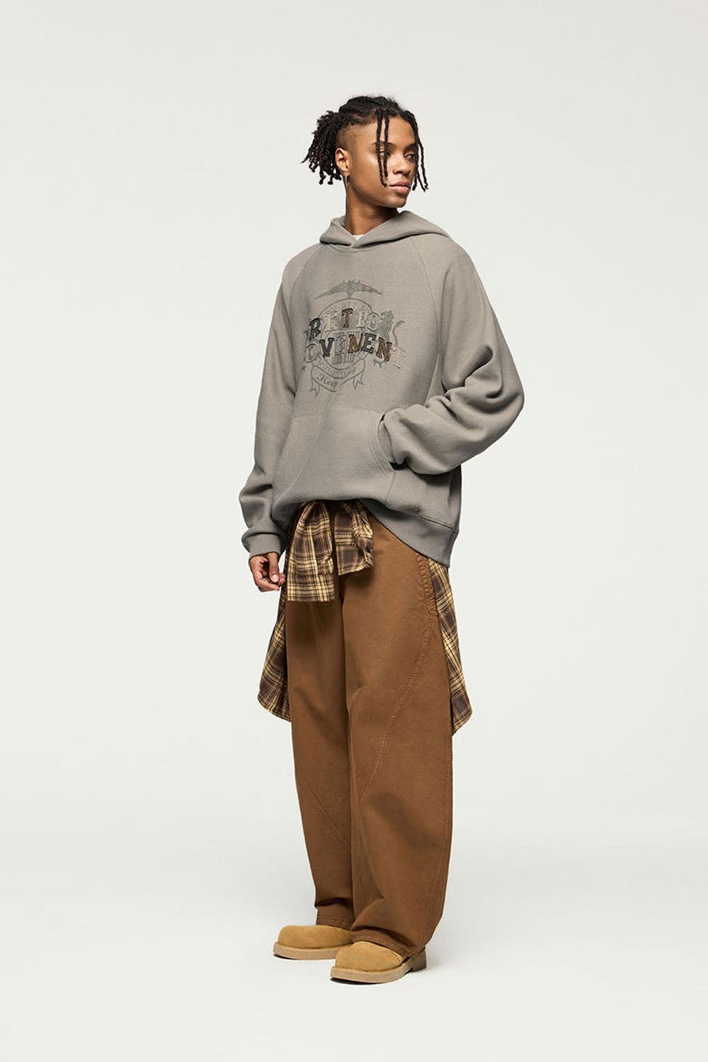 Retro Cross-Weave Patch Embroidery Hoodie: Casual Fleece Sweatshirt