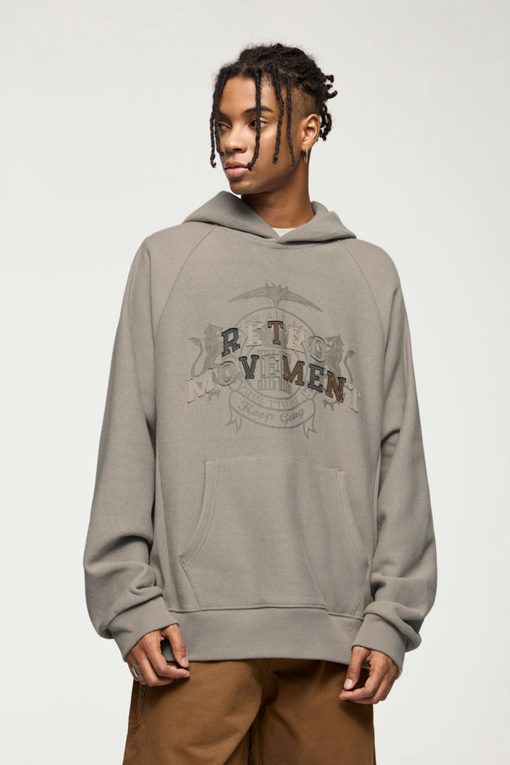 Retro Cross-Weave Patch Embroidery Hoodie: Casual Fleece Sweatshirt
