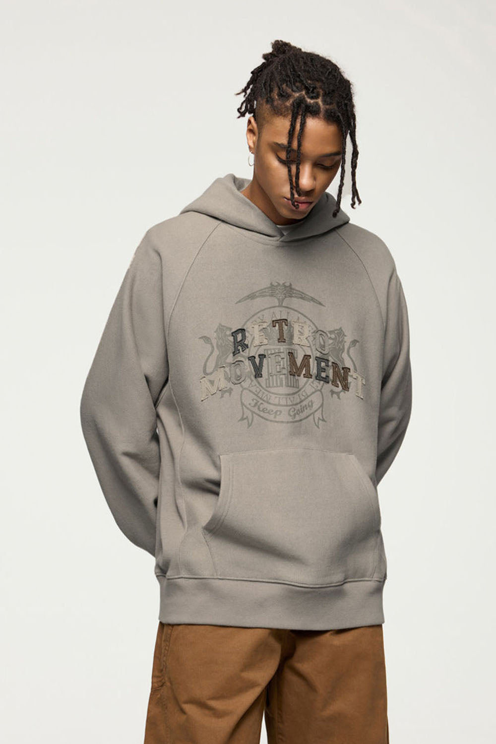 Retro Cross-Weave Patch Embroidery Hoodie: Casual Fleece Sweatshirt