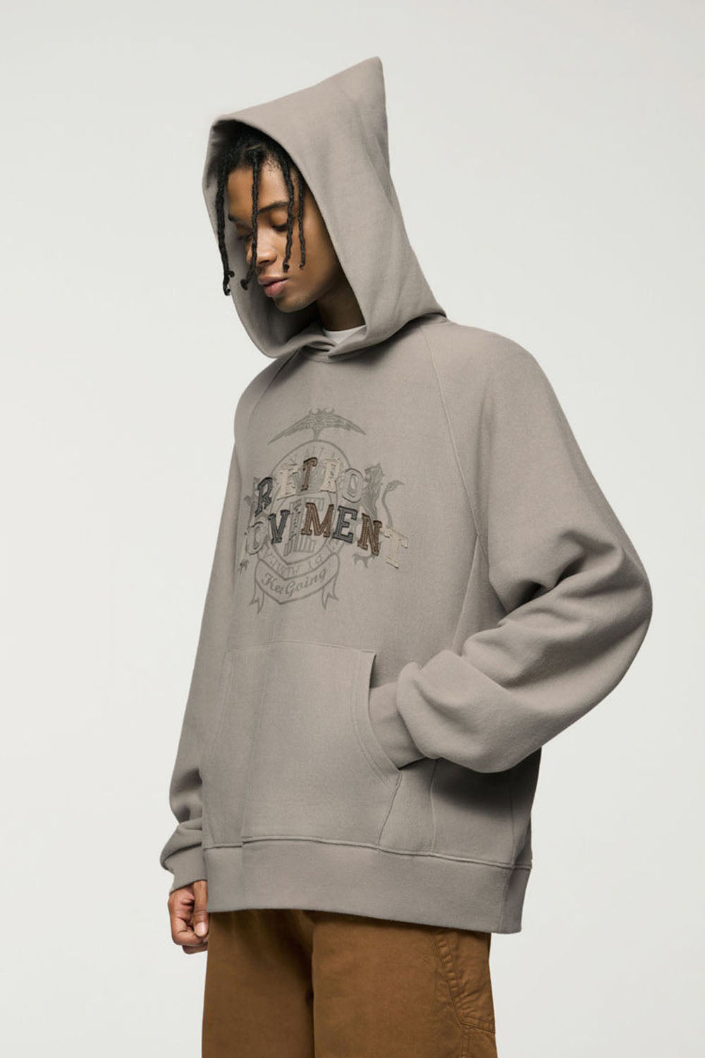 Retro Cross-Weave Patch Embroidery Hoodie: Casual Fleece Sweatshirt