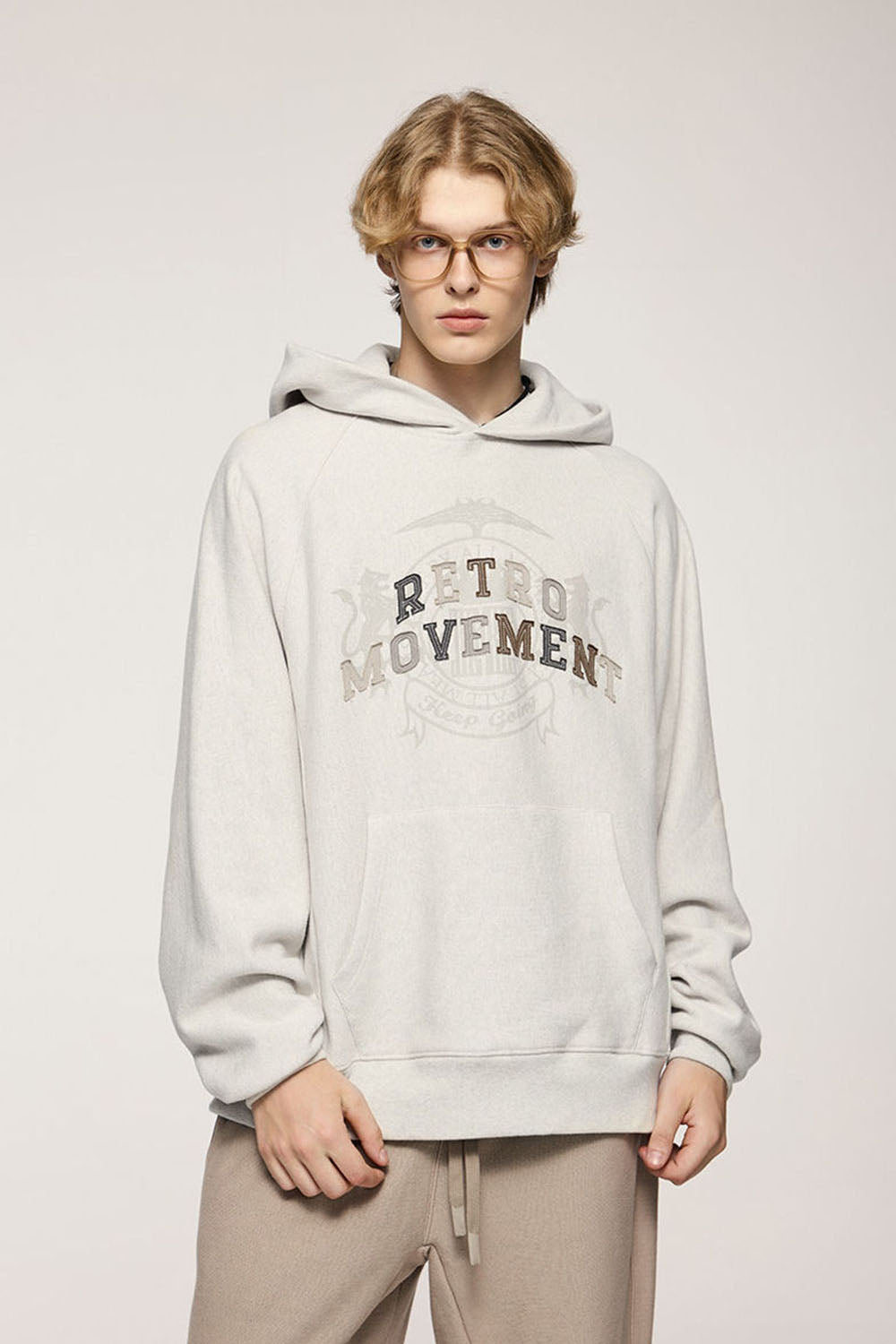 Retro Cross-Weave Patch Embroidery Hoodie: Casual Fleece Sweatshirt