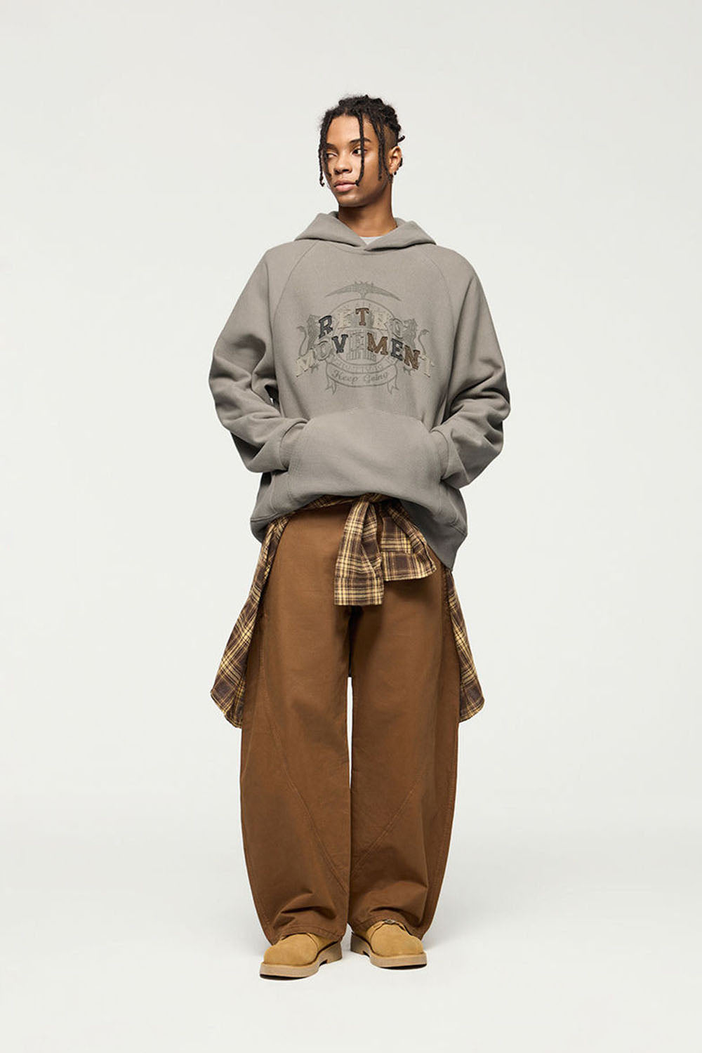 Retro Cross-Weave Patch Embroidery Hoodie: Casual Fleece Sweatshirt