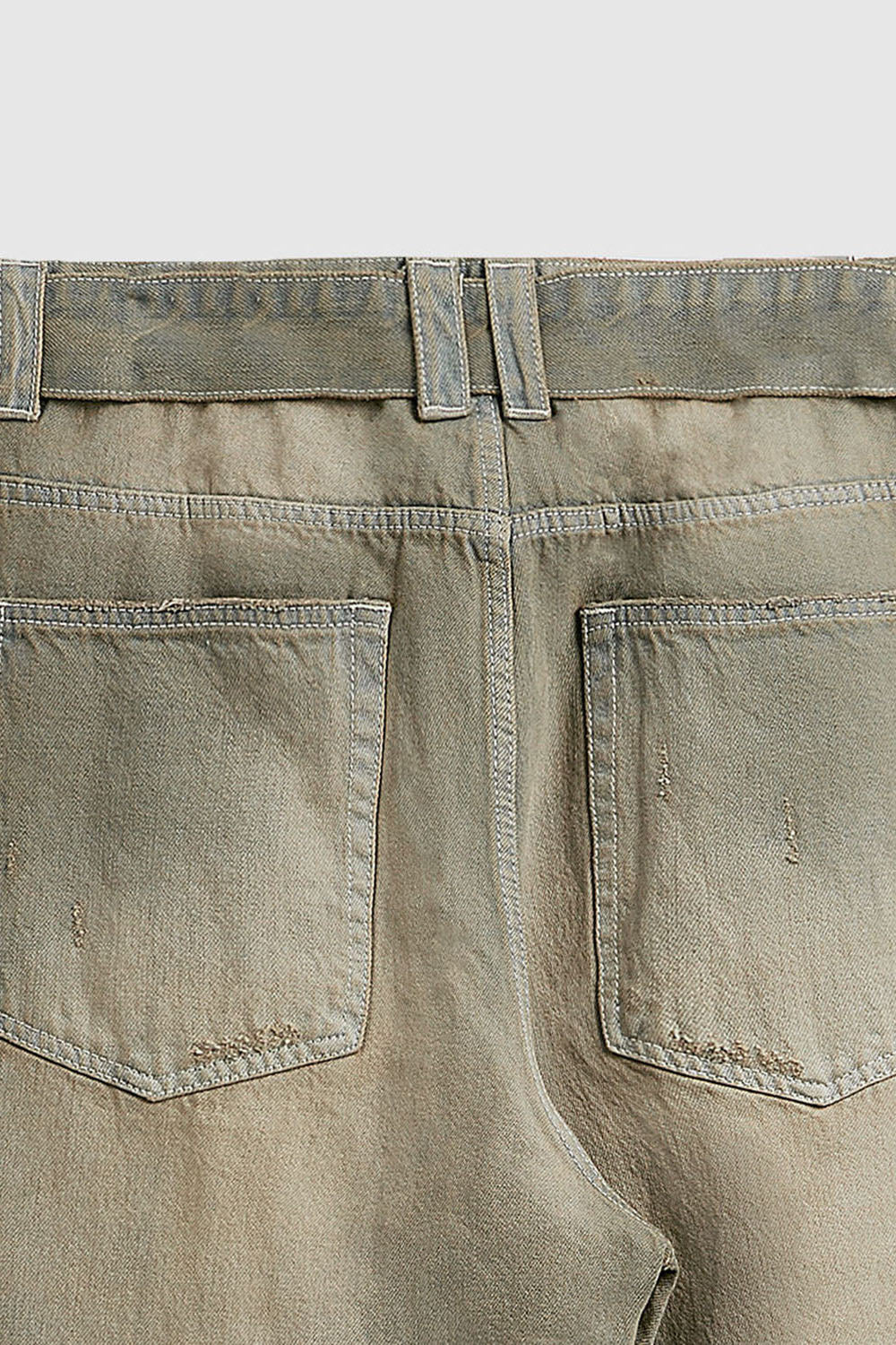 Vintage Wash Denim Pants with Belt: Loose Street-Style Trousers