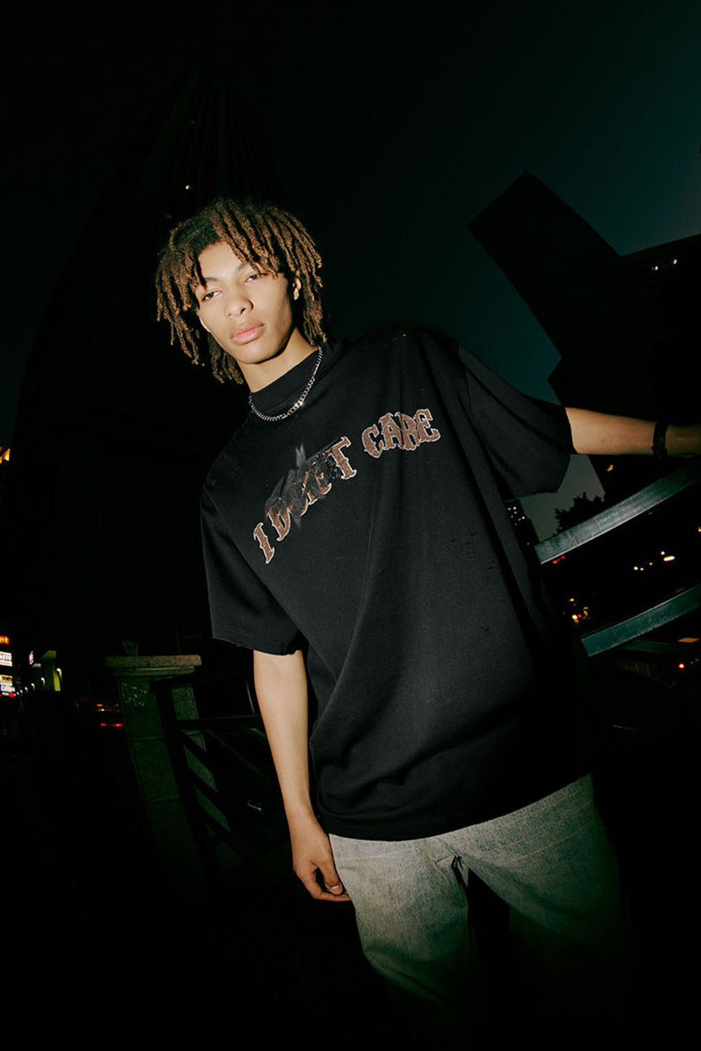 High Collar Cracked Hand-Painted Dirty Print Loose Short-Sleeve T-Shirt