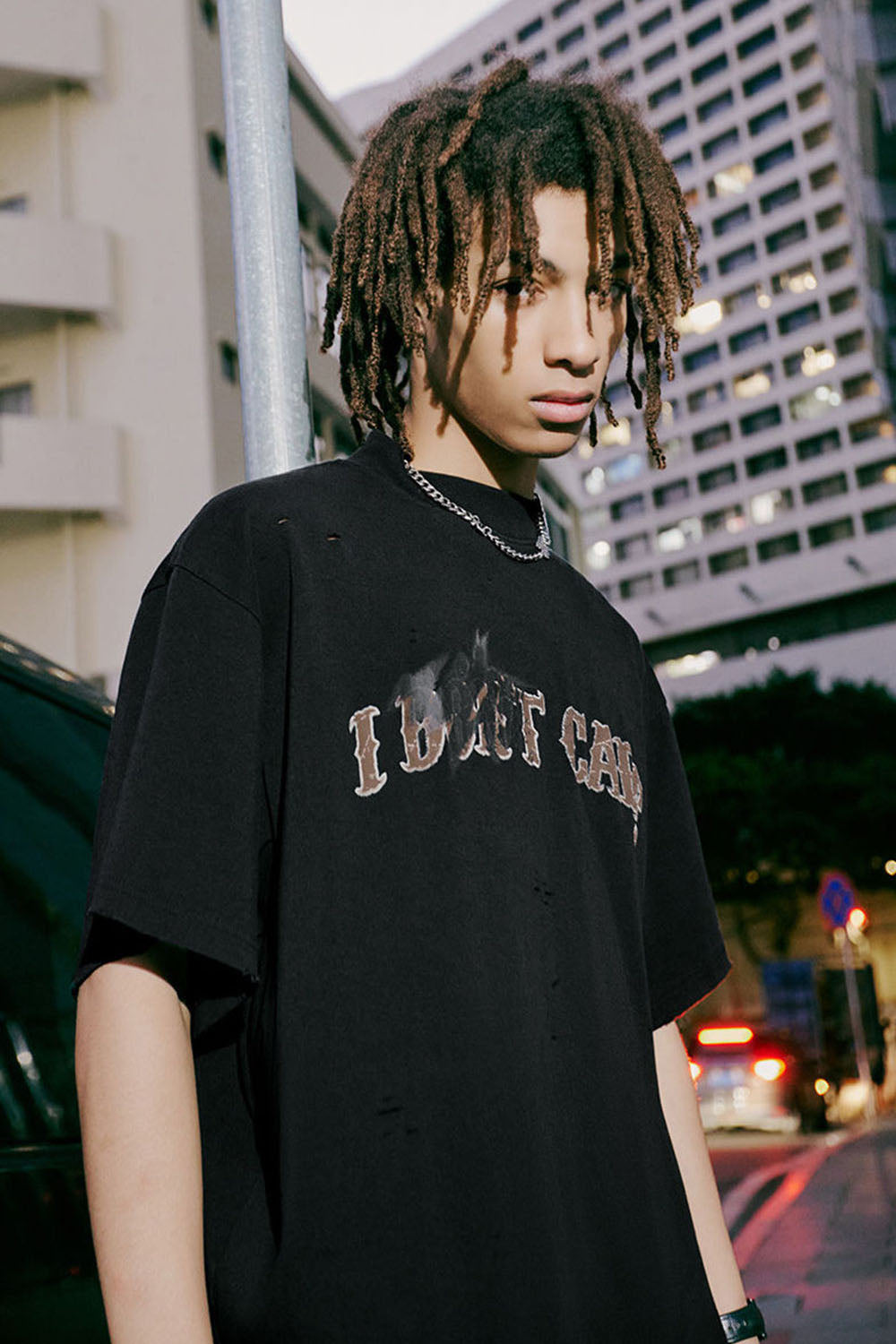 High Collar Cracked Hand-Painted Dirty Print Loose Short-Sleeve T-Shirt