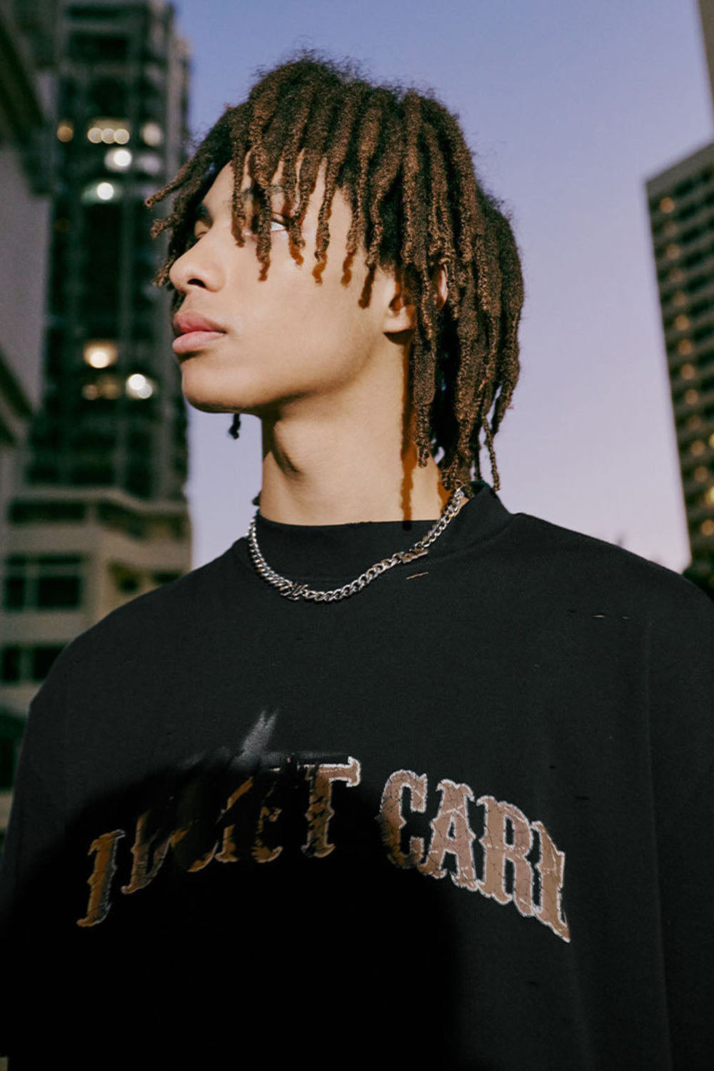 High Collar Cracked Hand-Painted Dirty Print Loose Short-Sleeve T-Shirt