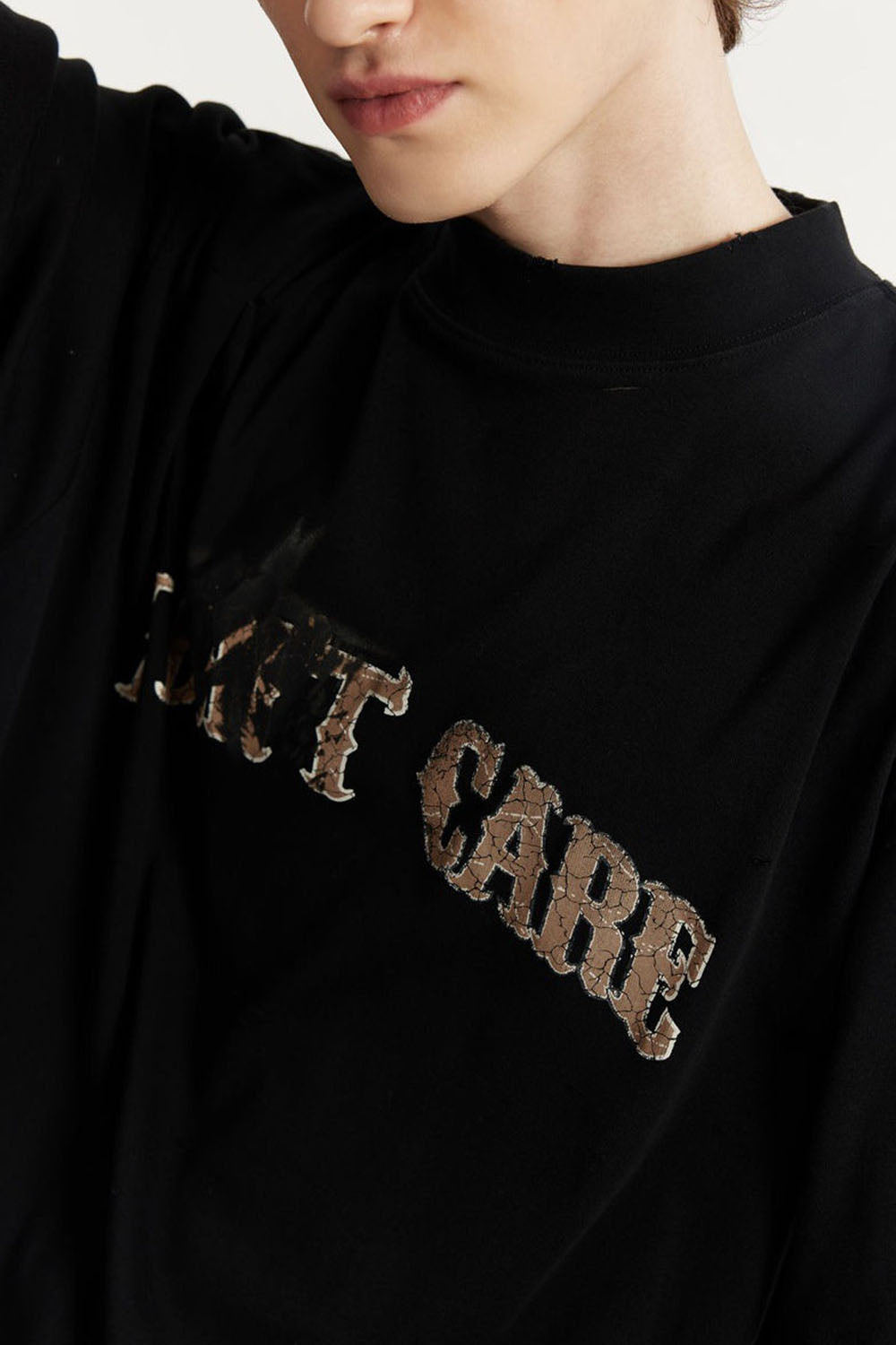 High Collar Cracked Hand-Painted Dirty Print Loose Short-Sleeve T-Shirt