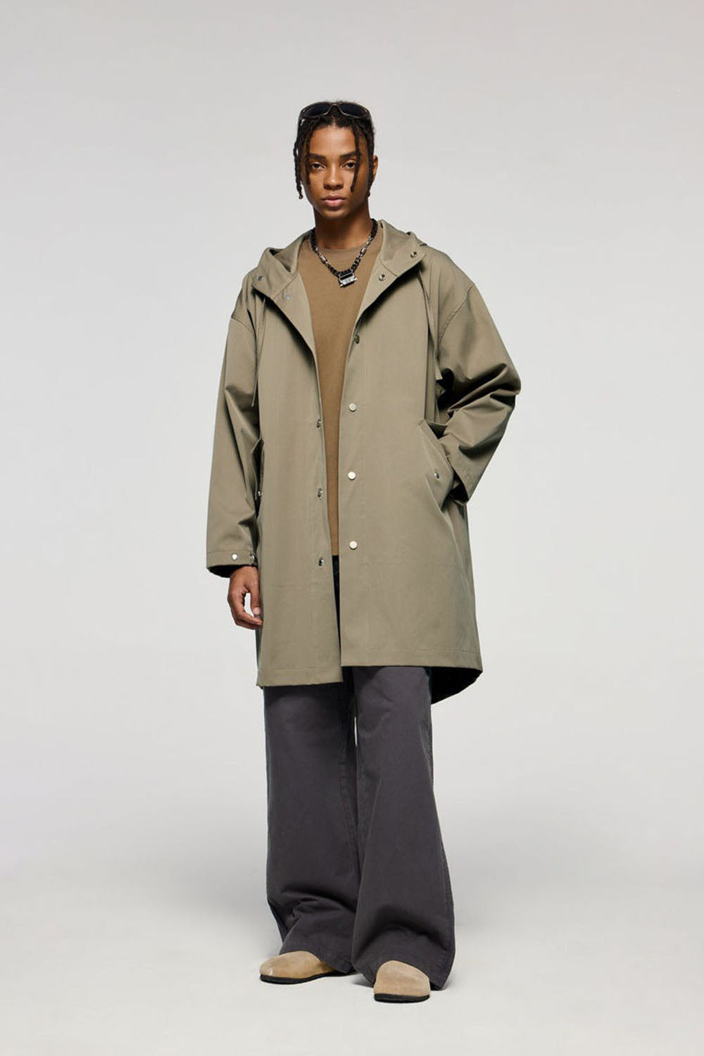 Elastic Utility Fishtail Parka Coat: Mid-Length Loose Hooded Trench Casual Long Jacket
