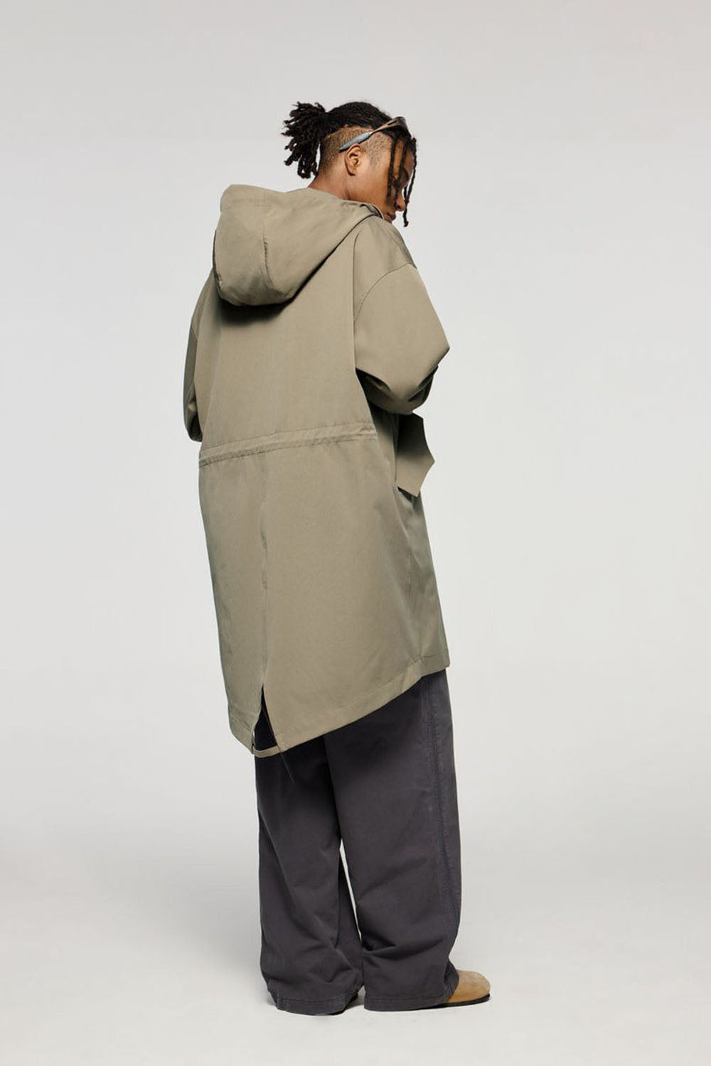 Elastic Utility Fishtail Parka Coat: Mid-Length Loose Hooded Trench Casual Long Jacket