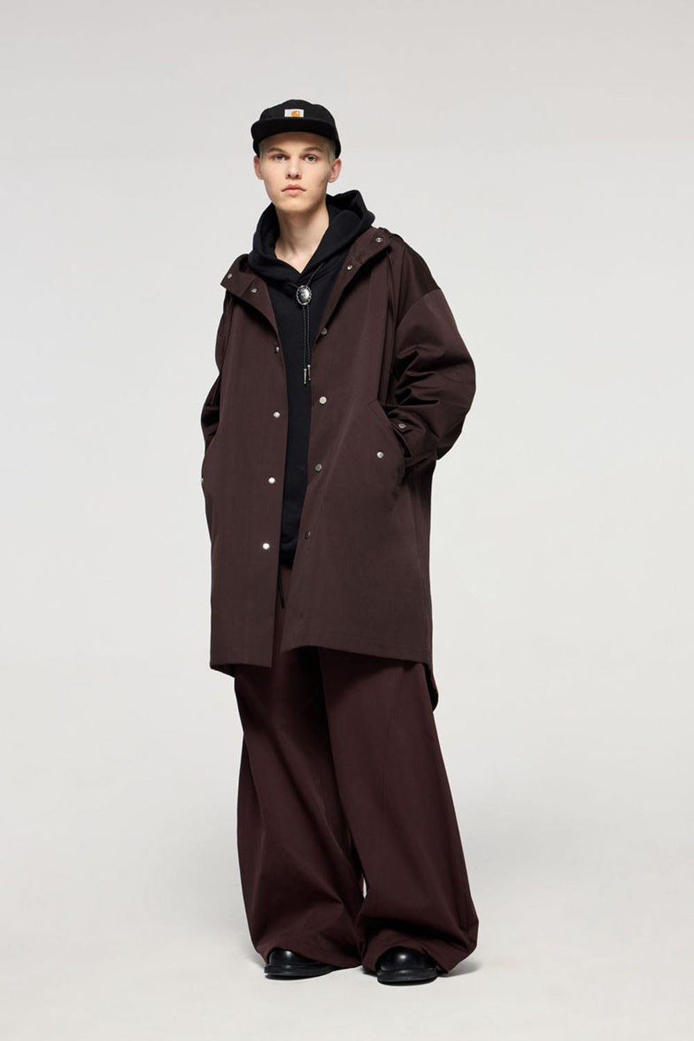 Elastic Utility Fishtail Parka Coat: Mid-Length Loose Hooded Trench Casual Long Jacket