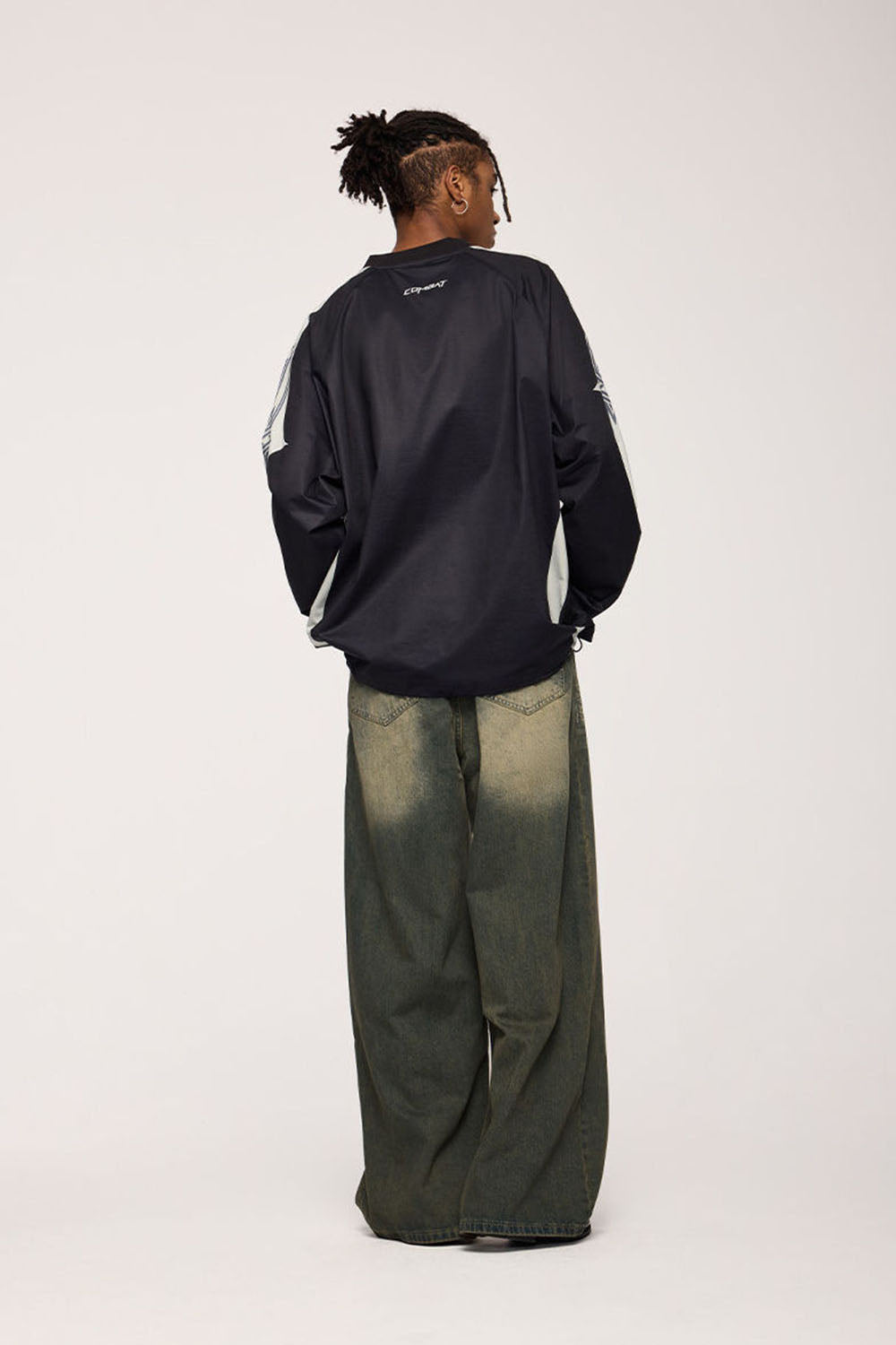 Vintage Washed Floor-Length Wide Jeans: Streetwear Distressed Denim