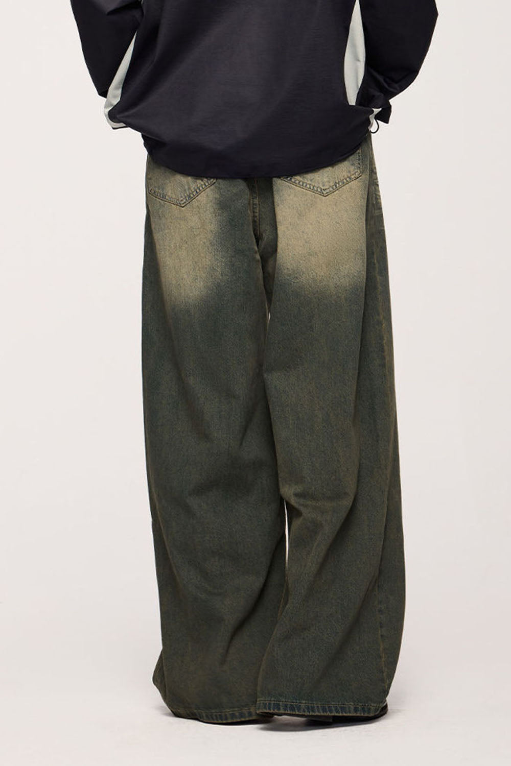 Vintage Washed Floor-Length Wide Jeans: Streetwear Distressed Denim