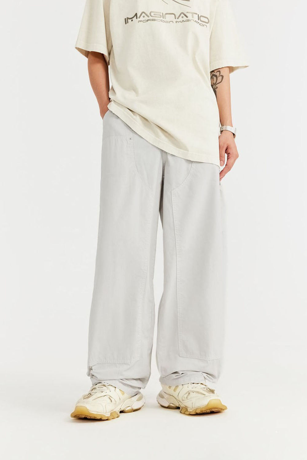 Garment-Washed Logger Pants: Loose Wide-Leg Utility Trousers