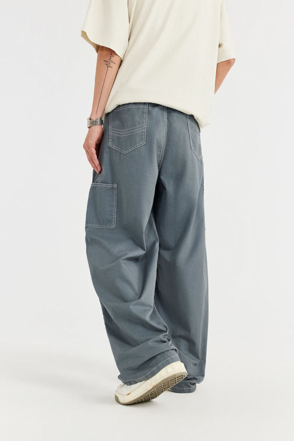 Garment-Washed Logger Pants: Loose Wide-Leg Utility Trousers