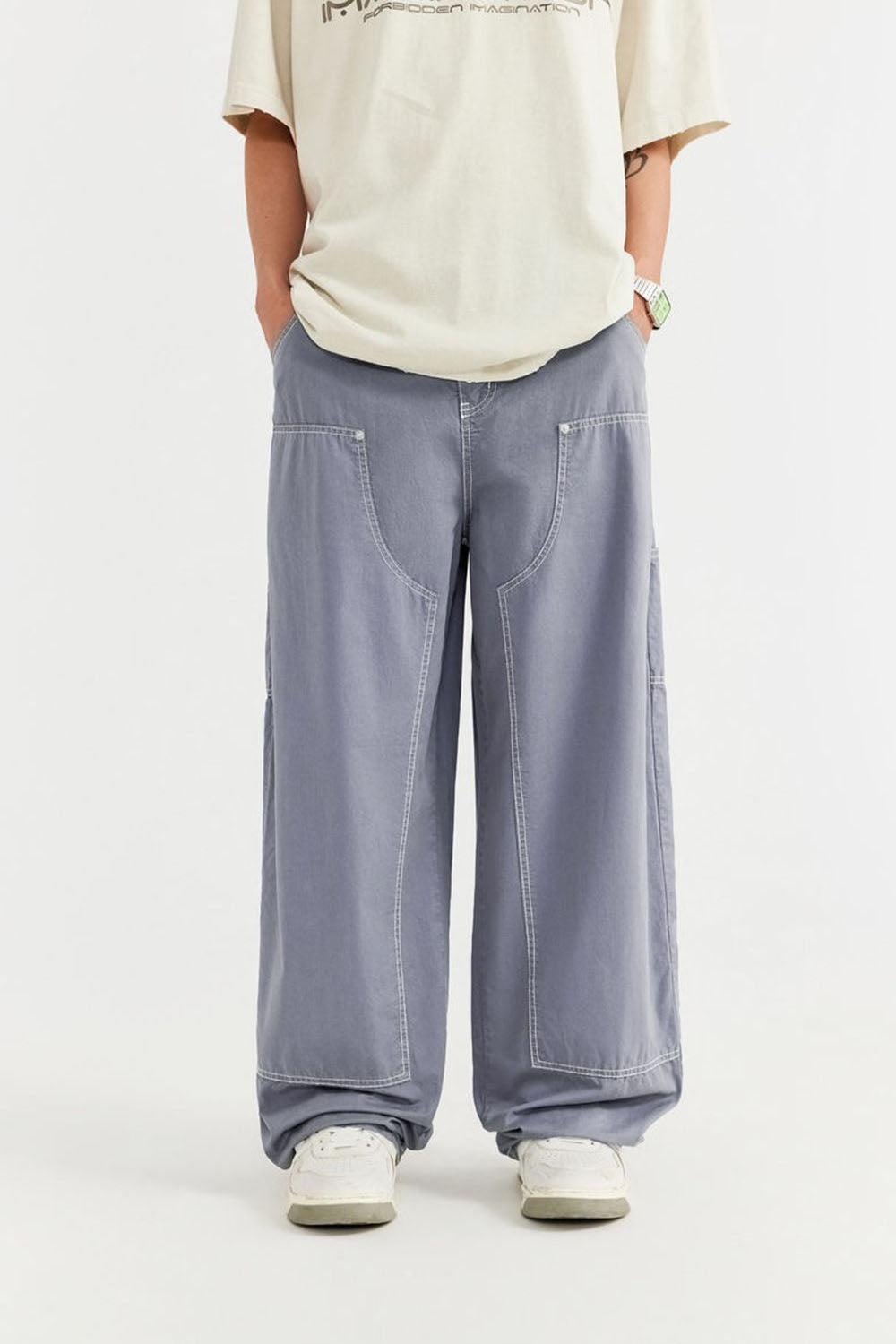 Garment-Washed Logger Pants: Loose Wide-Leg Utility Trousers