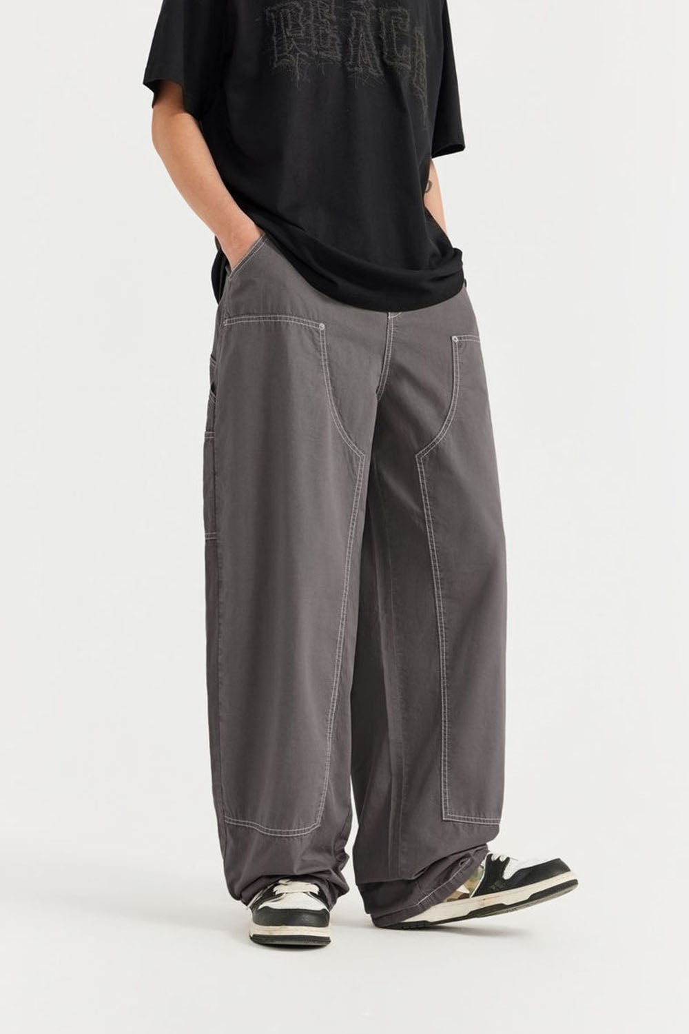 Garment-Washed Logger Pants: Loose Wide-Leg Utility Trousers