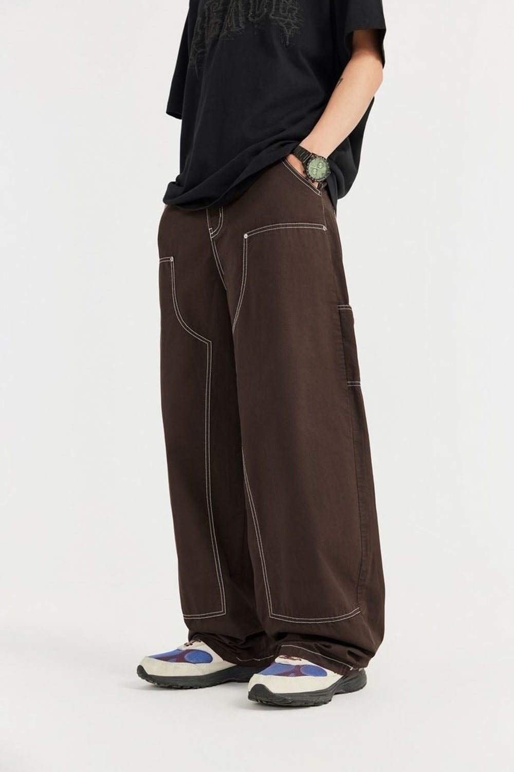 Garment-Washed Logger Pants: Loose Wide-Leg Utility Trousers