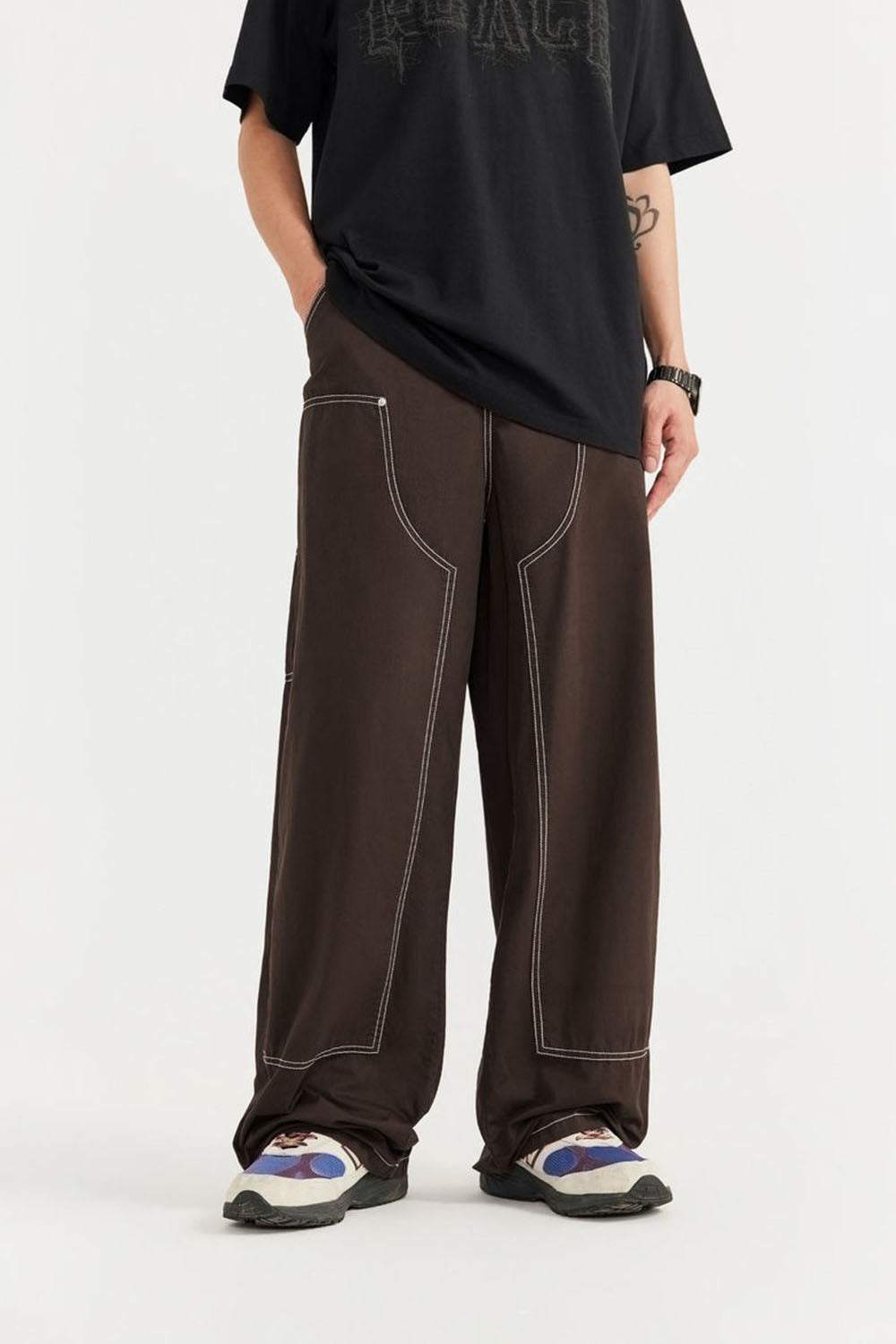 Garment-Washed Logger Pants: Loose Wide-Leg Utility Trousers