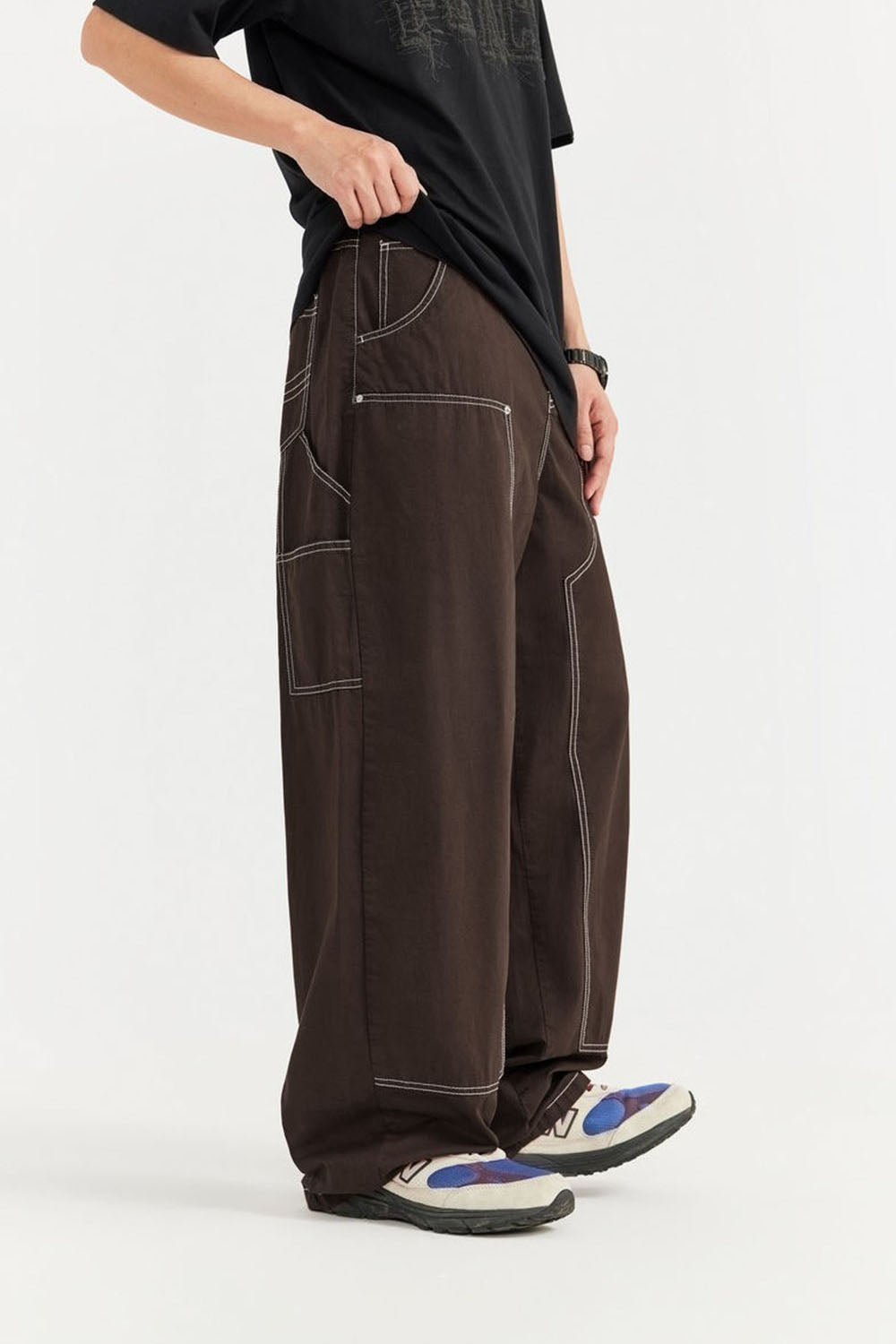 Garment-Washed Logger Pants: Loose Wide-Leg Utility Trousers