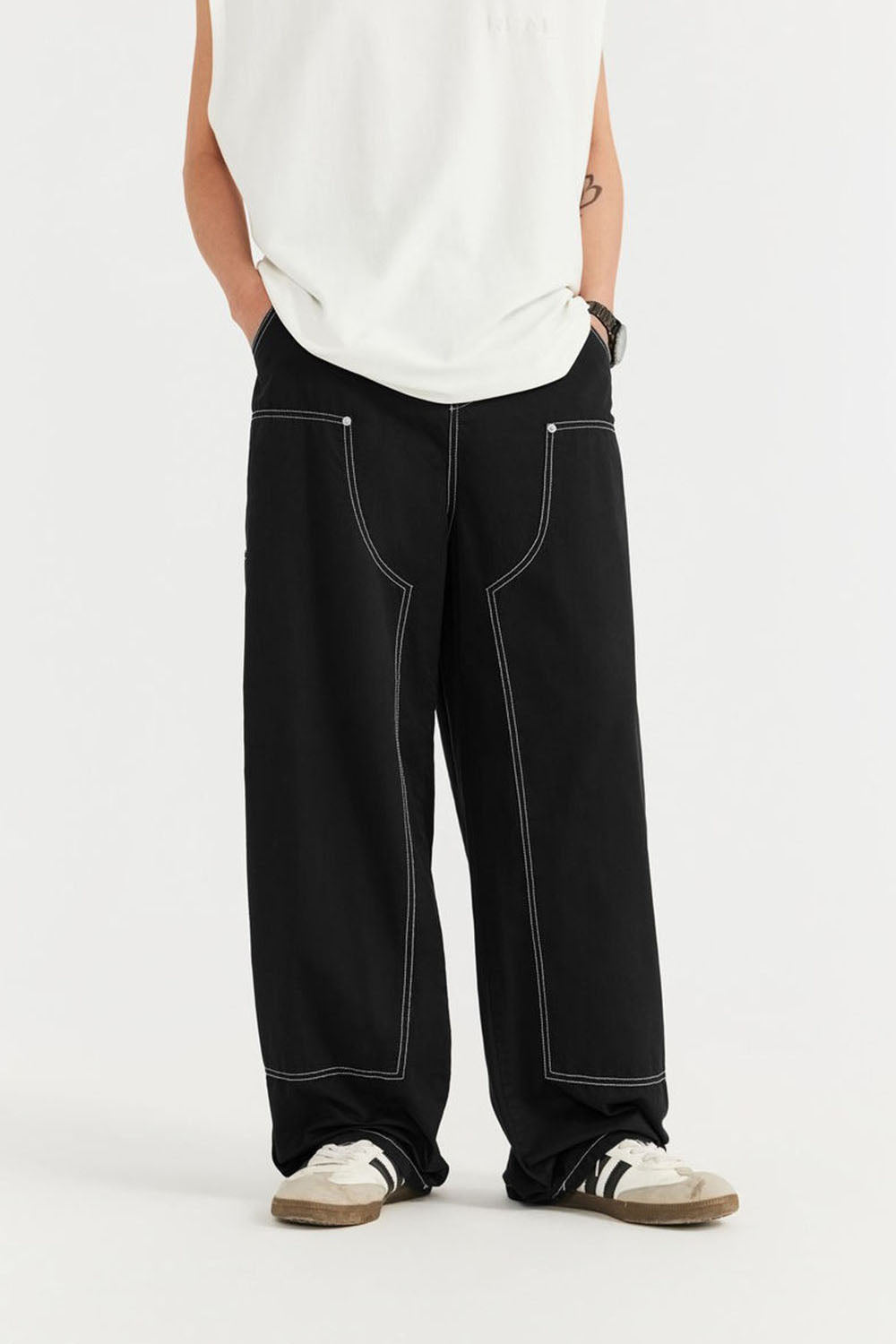 Garment-Washed Logger Pants: Loose Wide-Leg Utility Trousers