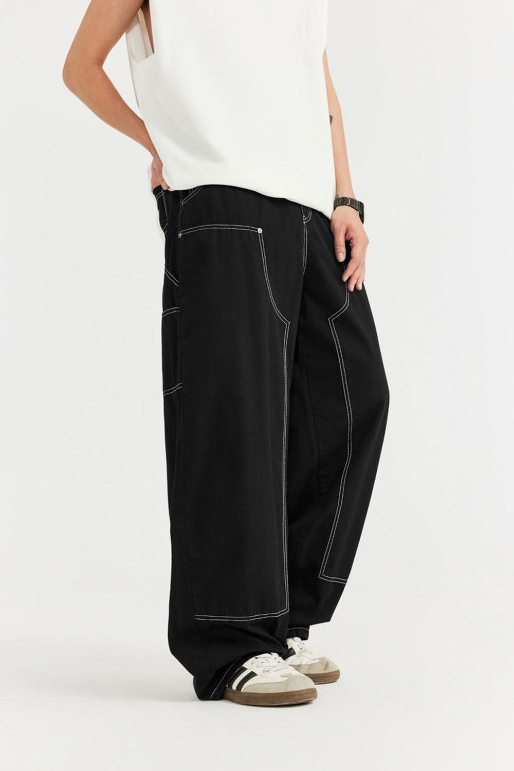 Garment-Washed Logger Pants: Loose Wide-Leg Utility Trousers