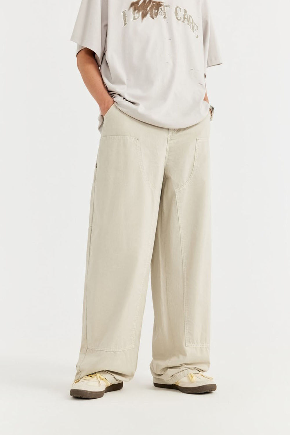 Garment-Washed Logger Pants: Loose Wide-Leg Utility Trousers