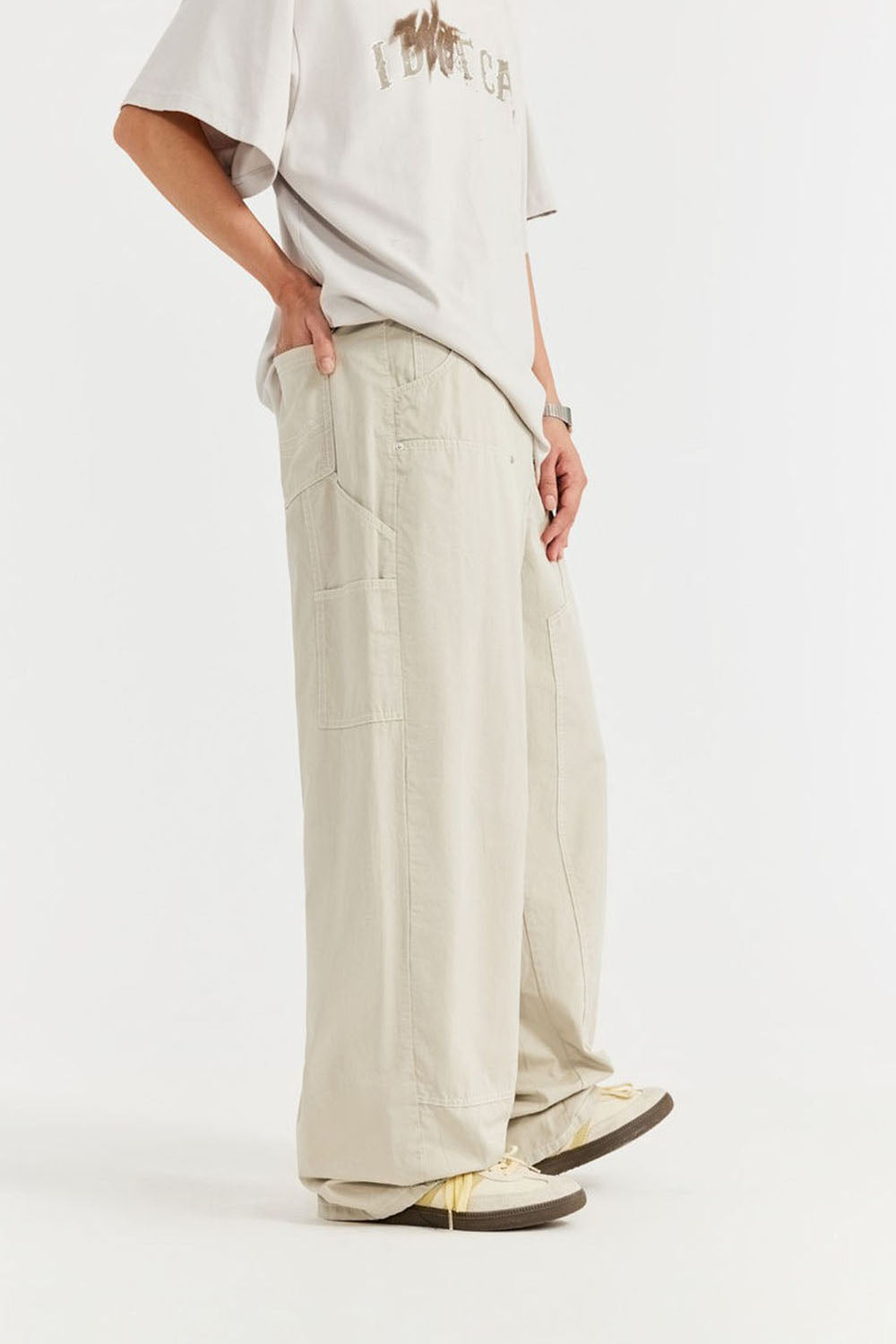 Garment-Washed Logger Pants: Loose Wide-Leg Utility Trousers