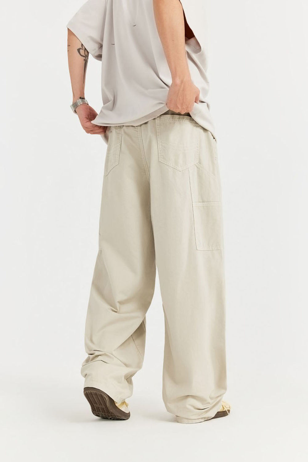 Garment-Washed Logger Pants: Loose Wide-Leg Utility Trousers