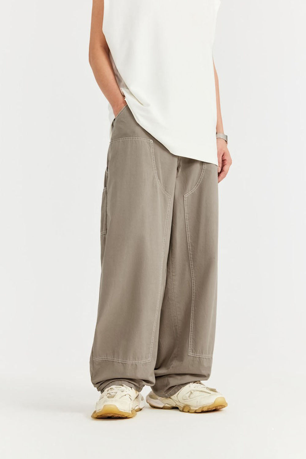Garment-Washed Logger Pants: Loose Wide-Leg Utility Trousers