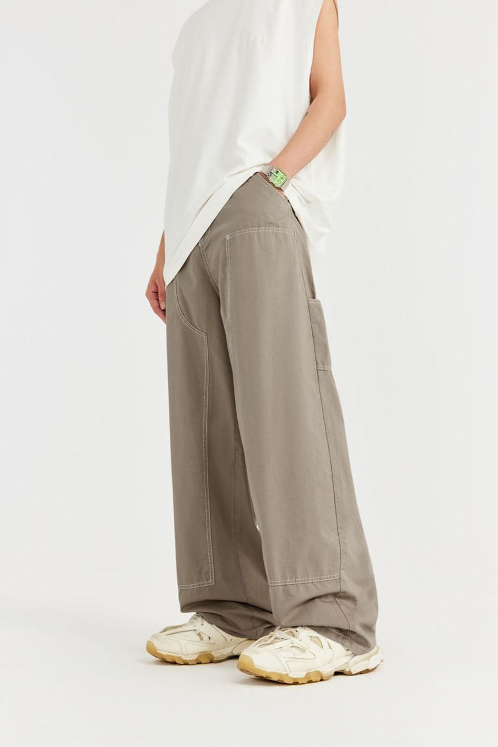 Garment-Washed Logger Pants: Loose Wide-Leg Utility Trousers
