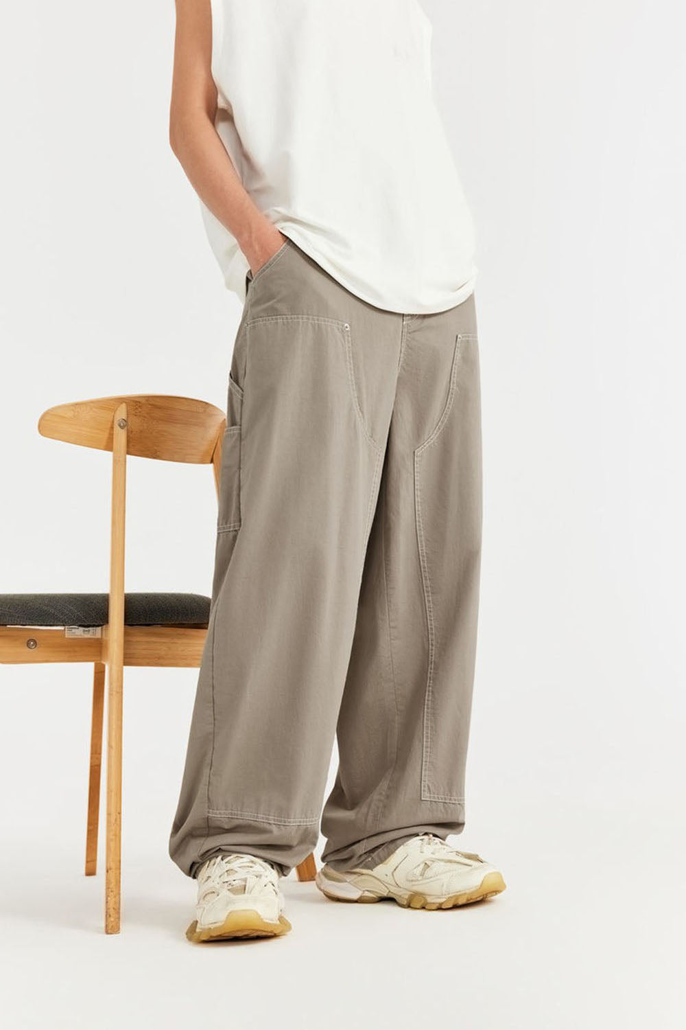 Garment-Washed Logger Pants: Loose Wide-Leg Utility Trousers