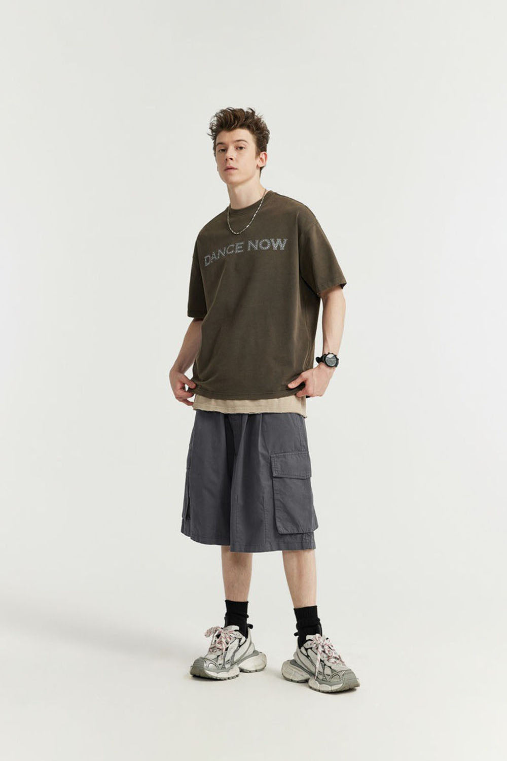 Garment-Washed Wide-Leg Cargo Shorts: Multi-Pocket Utility Half-Pants