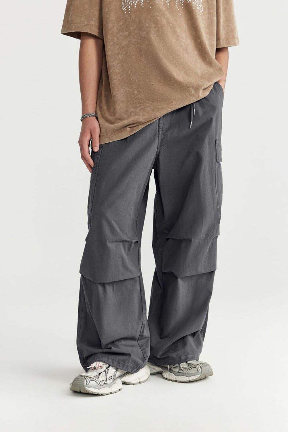 Garment-Washed Wide-Leg Utility Trousers: Streetwear Loose Casual Pants