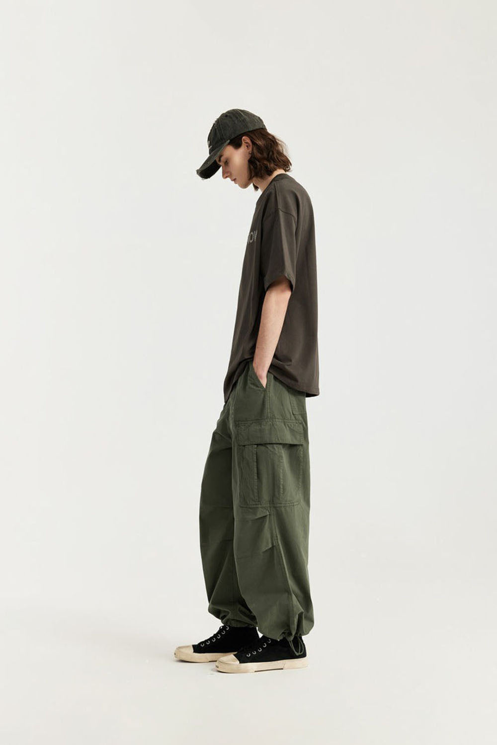 Garment-Washed Wide-Leg Utility Trousers: Streetwear Loose Casual Pants
