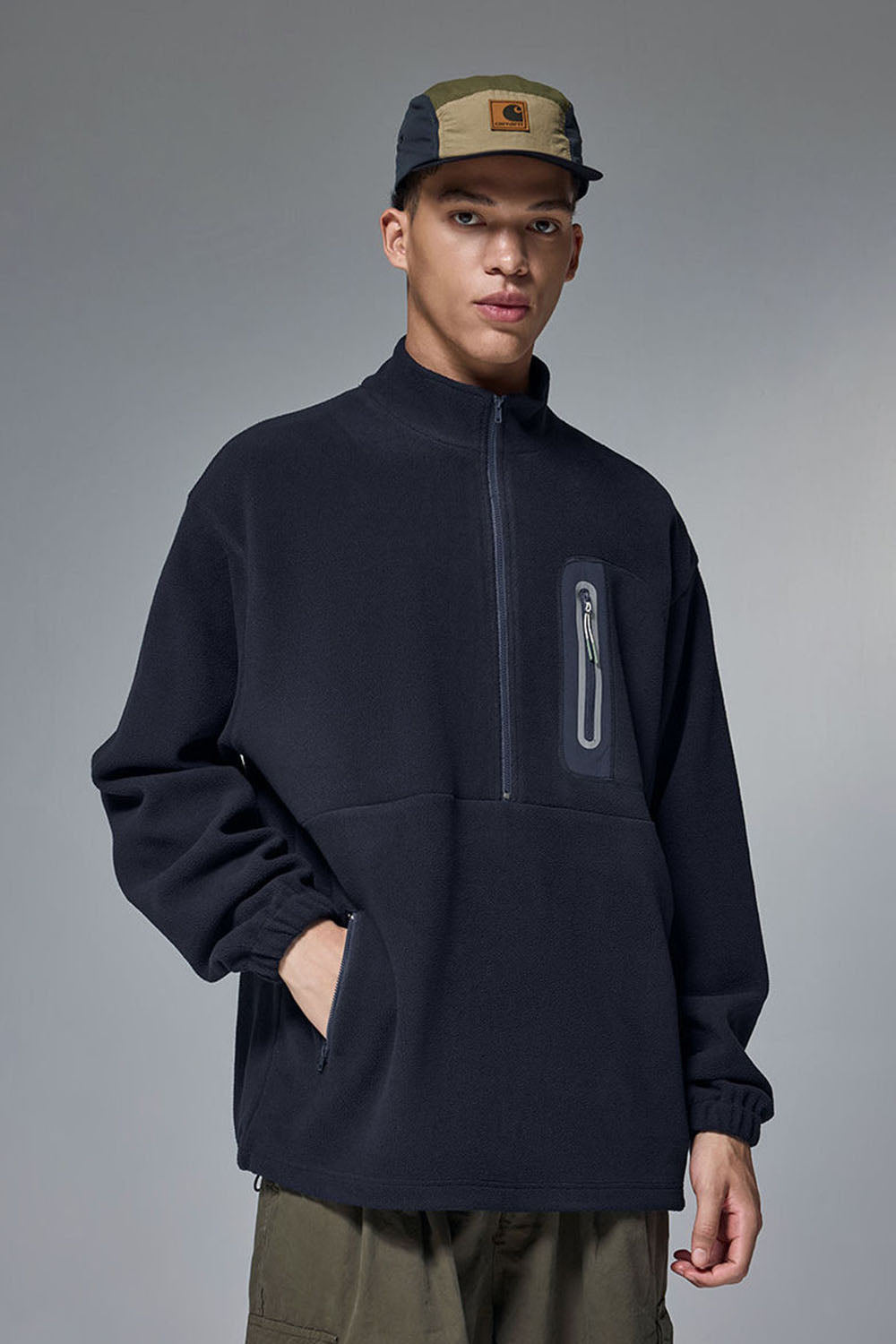 Fleece Bonded Half-Zip Pullover Sweatshirt: Warm Cycling Top