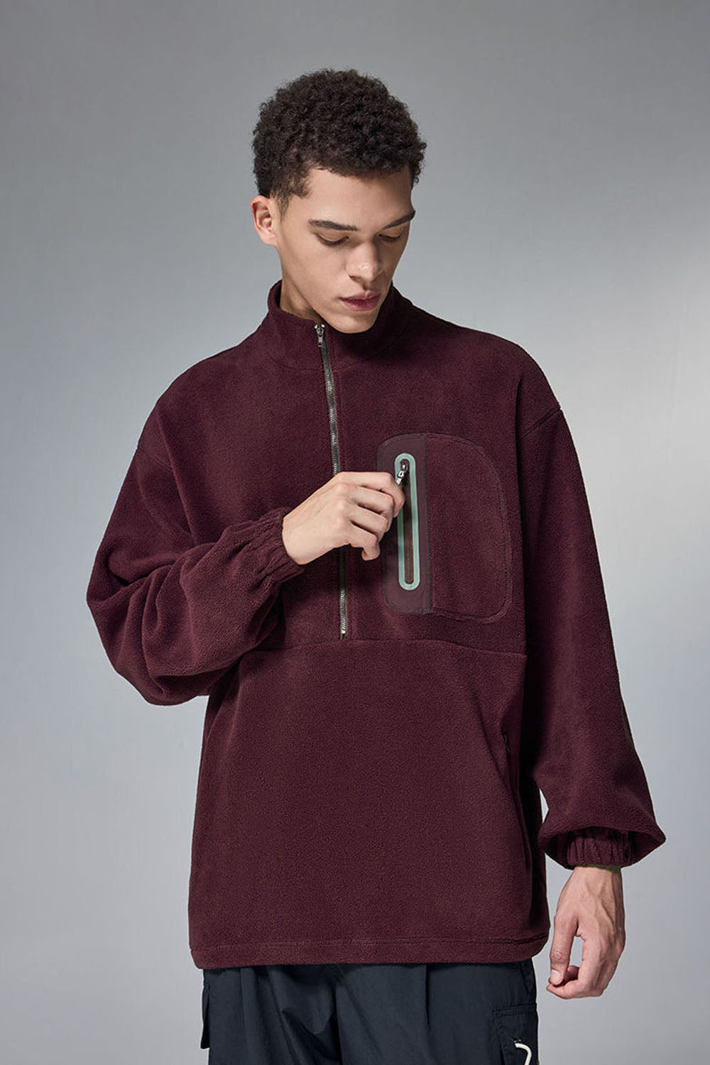 Fleece Bonded Half-Zip Pullover Sweatshirt: Warm Cycling Top