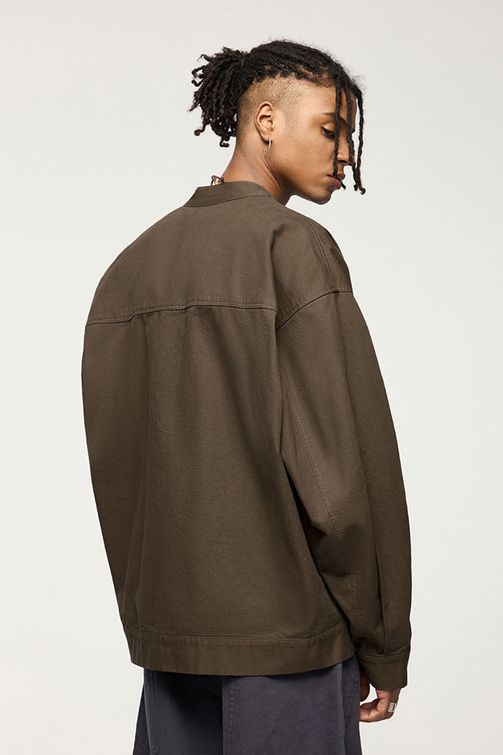 Thick Twill Utility Zip Jacket with Frog-Button Details for Men