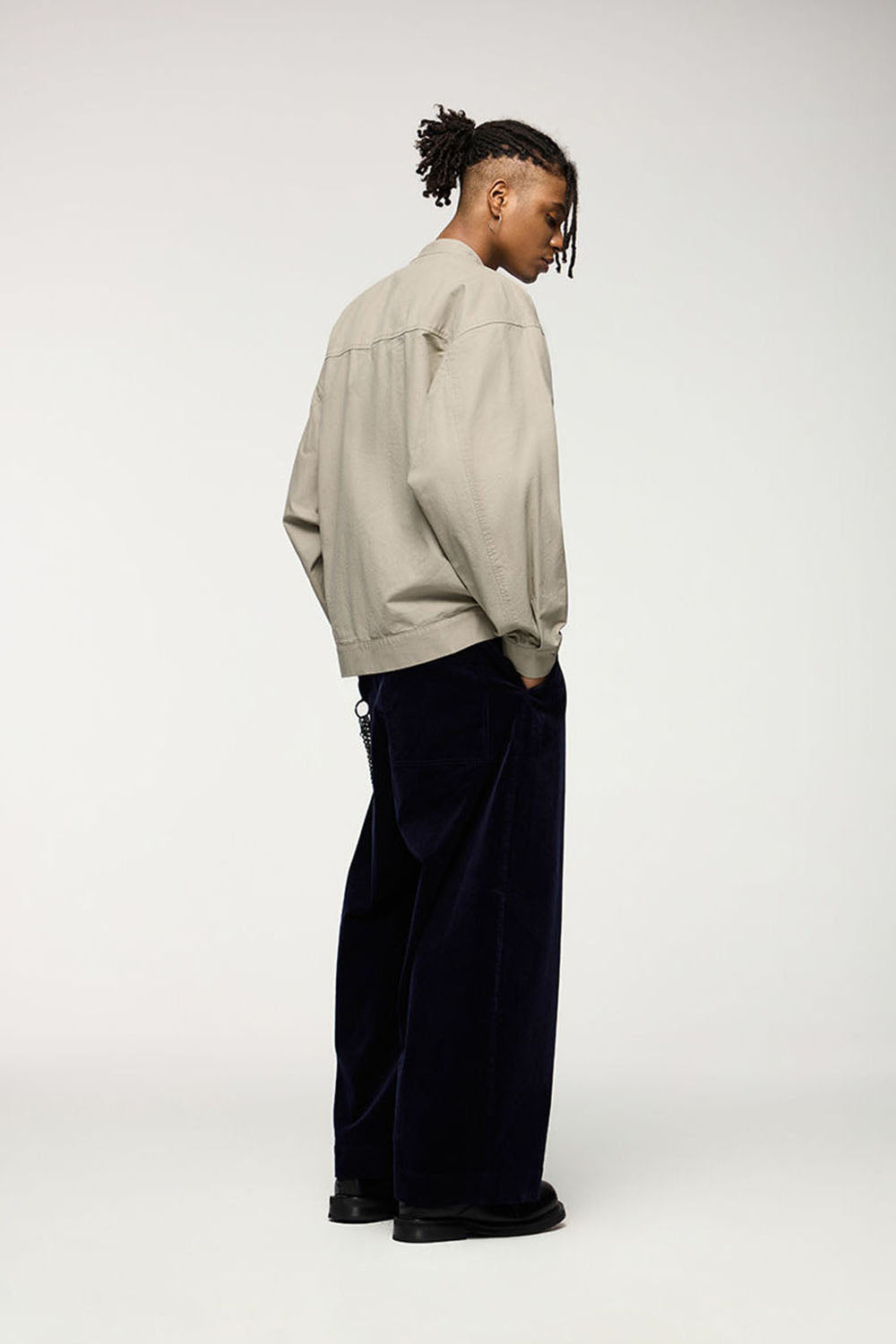 Thick Twill Utility Zip Jacket with Frog-Button Details for Men