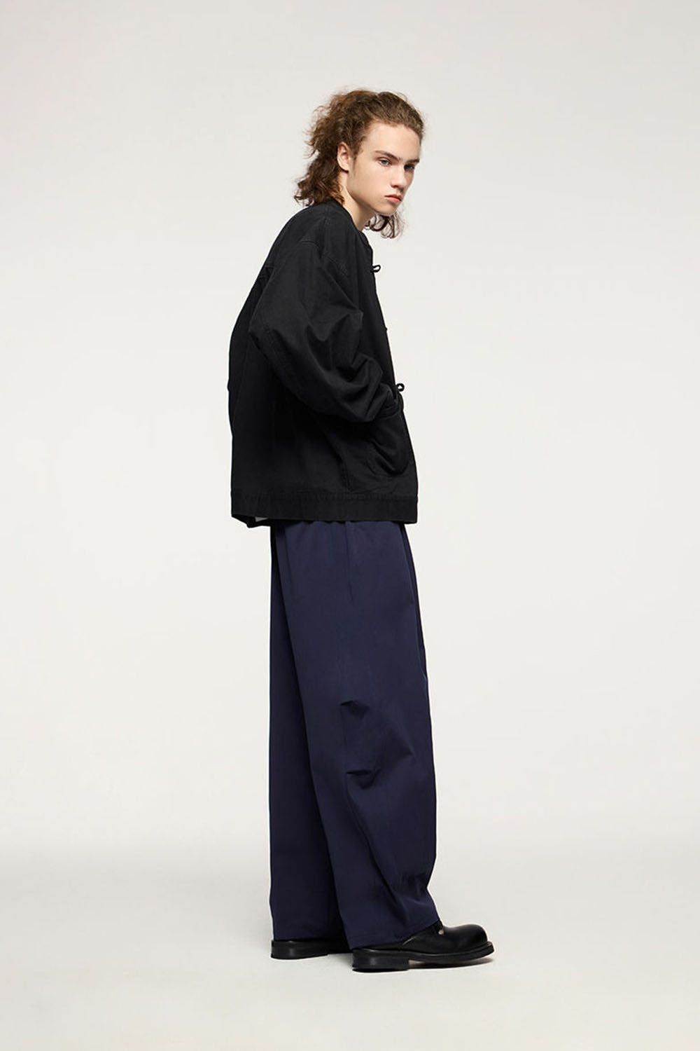 Thick Twill Utility Zip Jacket with Frog-Button Details for Men