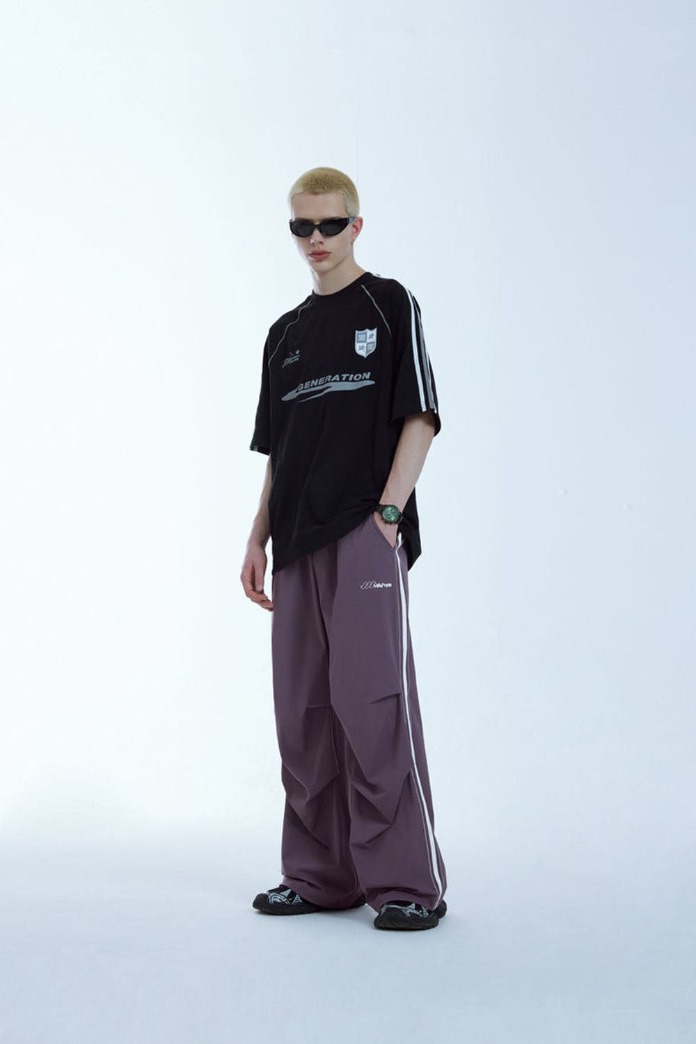 Retro Sporty Parachute Wide-Leg Pants