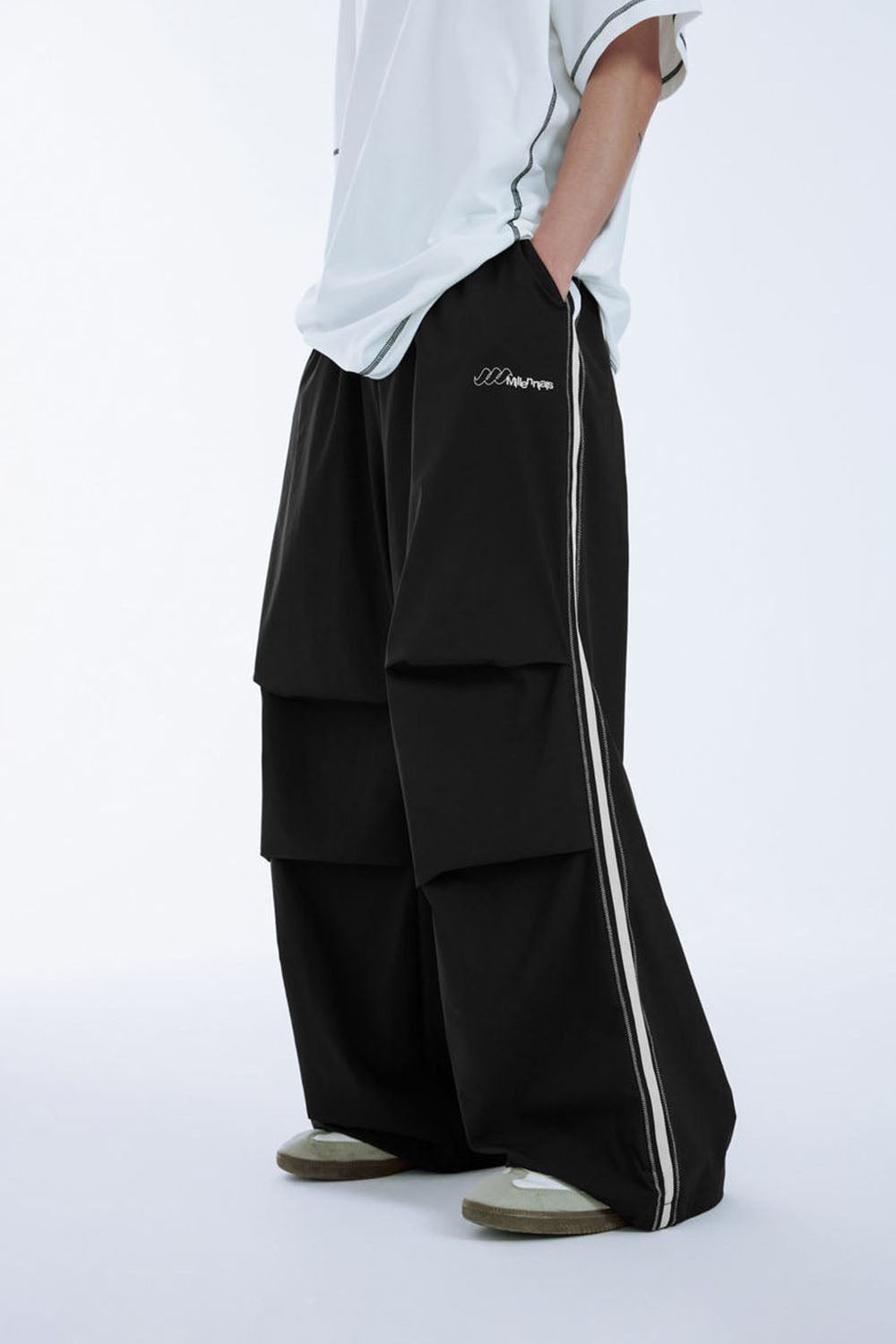 Retro Sporty Parachute Wide-Leg Pants