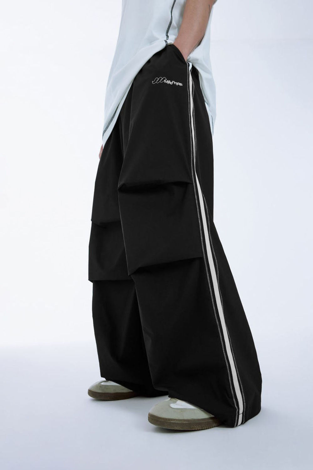 Retro Sporty Parachute Wide-Leg Pants