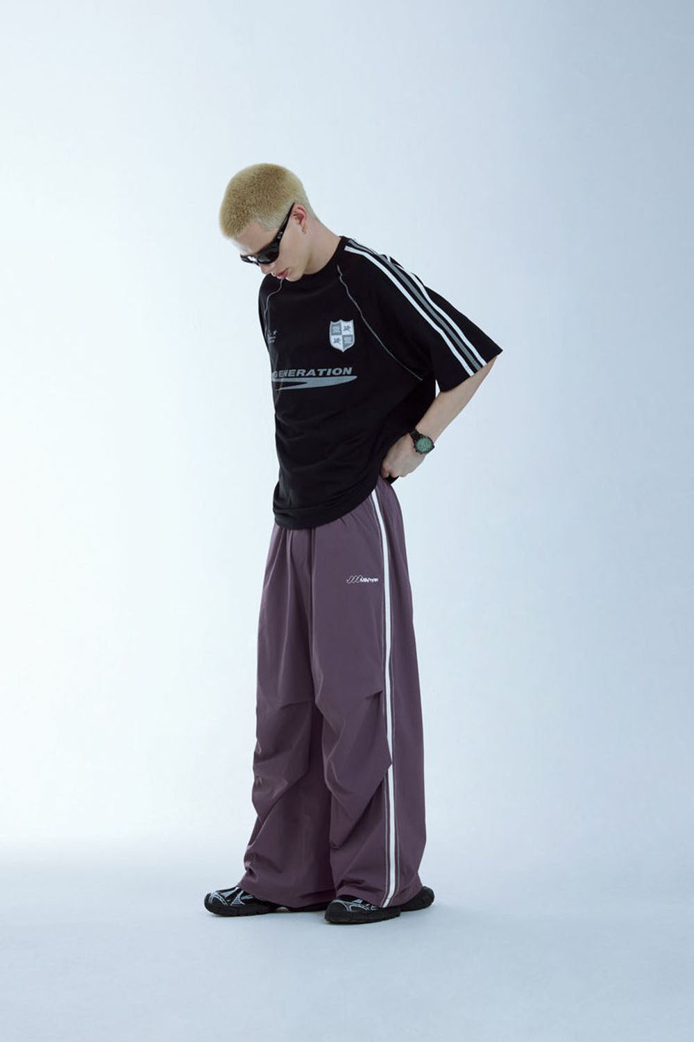 Retro Sporty Parachute Wide-Leg Pants