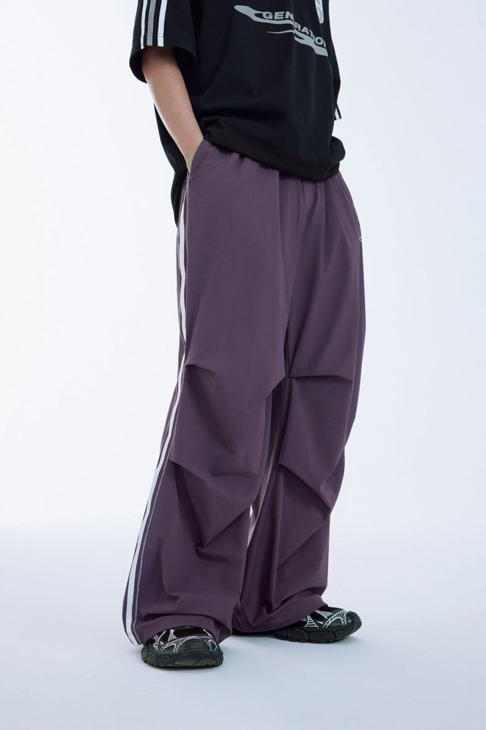 Retro Sporty Parachute Wide-Leg Pants